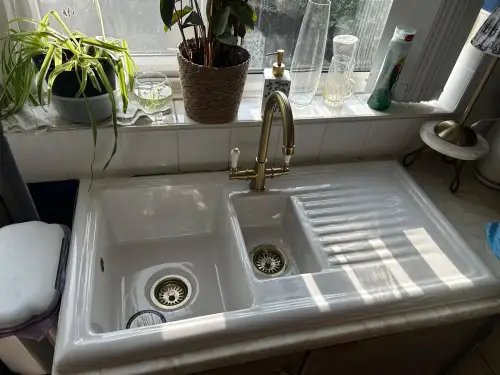 Click Here To Enlarge This Photo Of Ceramic Kitchen Sink & Brass Tap Installation In Bulwell